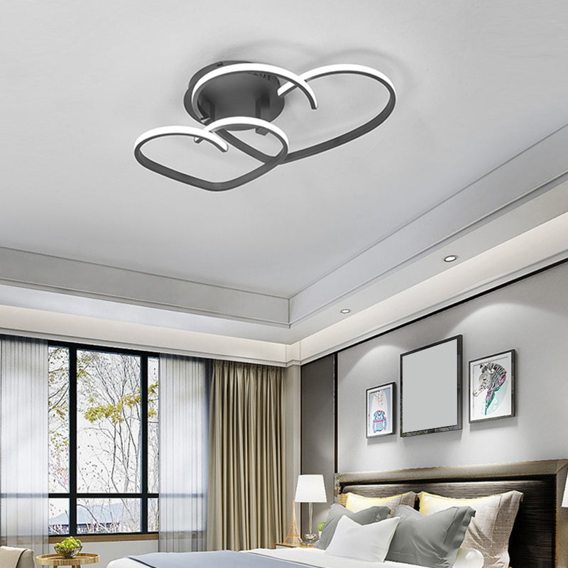 Modern Loving Heart LED Semi Flush Mount Metal 2-Light Bedroom Close to Ceiling Light Black Clearhalo 'Ceiling Lights' 'Close To Ceiling Lights' 'Close to ceiling' 'Flush mount' Lighting' 2459995