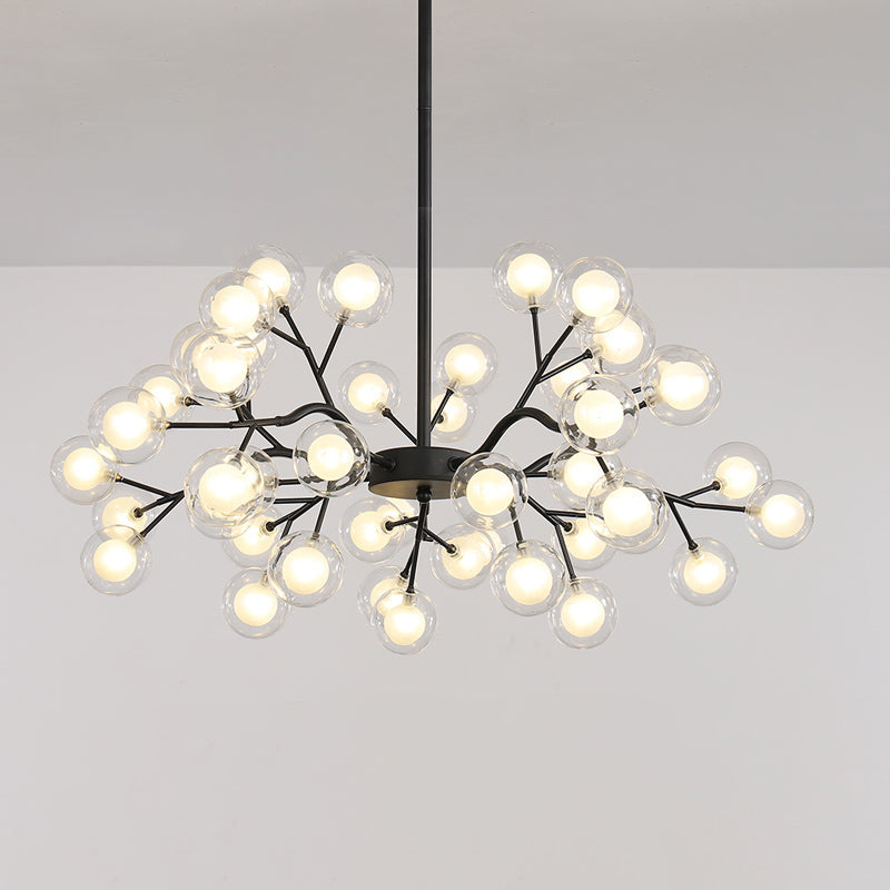 Glass Firefly Chandelier Lighting Postmodern Ceiling Suspension Lamp for Living Room 30 Black White Clearhalo 'Ceiling Lights' 'Chandeliers' 'Modern Chandeliers' 'Modern' Lighting' 2460084