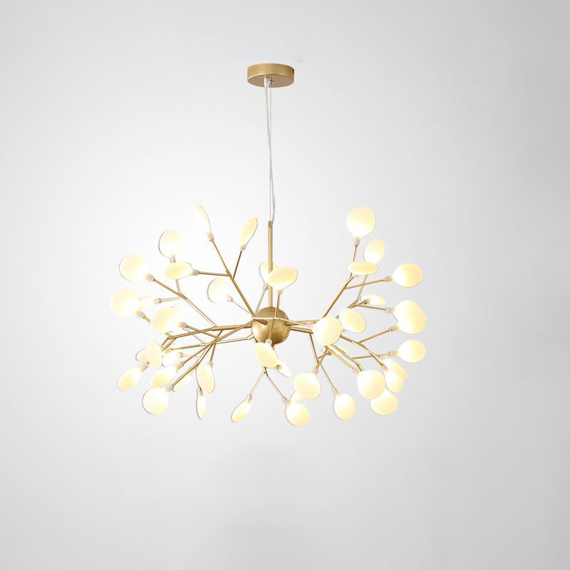 Acrylic Leaf Hanging Chandelier Designer Gold Finish Pendant Ceiling Light for Bedroom Gold 23.5