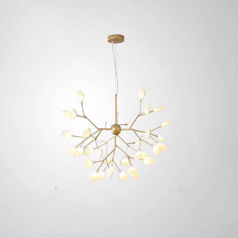 Acrylic Leaf Hanging Chandelier Designer Gold Finish Pendant Ceiling Light for Bedroom Gold 35.5