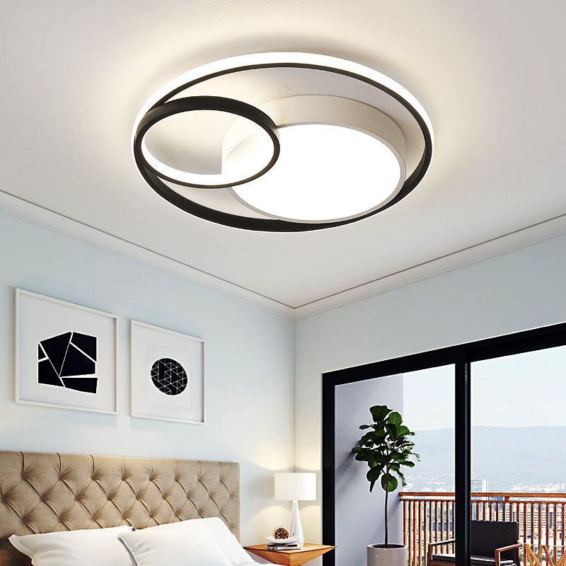 Nordic Halo Ring LED Flush Mount Metal Bedroom Ceiling Flush Mount Light Fixture Black-White Clearhalo 'Ceiling Lights' 'Close To Ceiling Lights' 'Close to ceiling' 'Flush mount' Lighting' 2460137