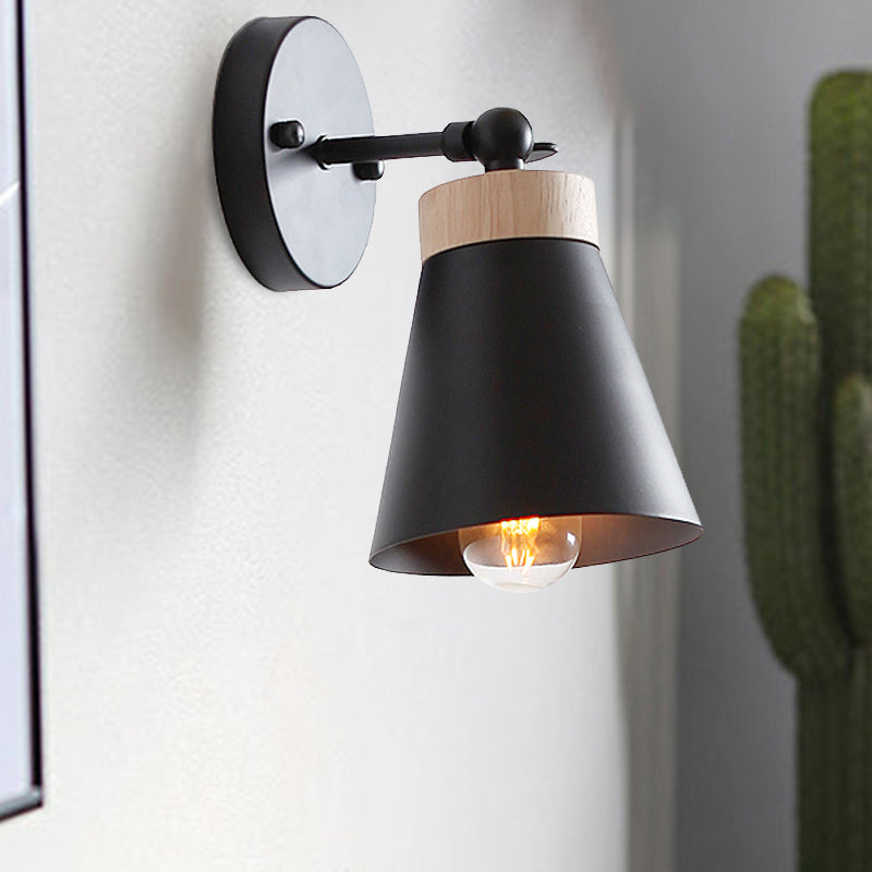 1 Head Bedside Sconce Lighting with Conic Metallic Shade Modernism Black/White Finish Adjustable Wall Lamp Black Clearhalo 'Cast Iron' 'Glass' 'Industrial' 'Modern wall lights' 'Modern' 'Tiffany' 'Traditional wall lights' 'Wall Lamps & Sconces' 'Wall Lights' Lighting' 246020