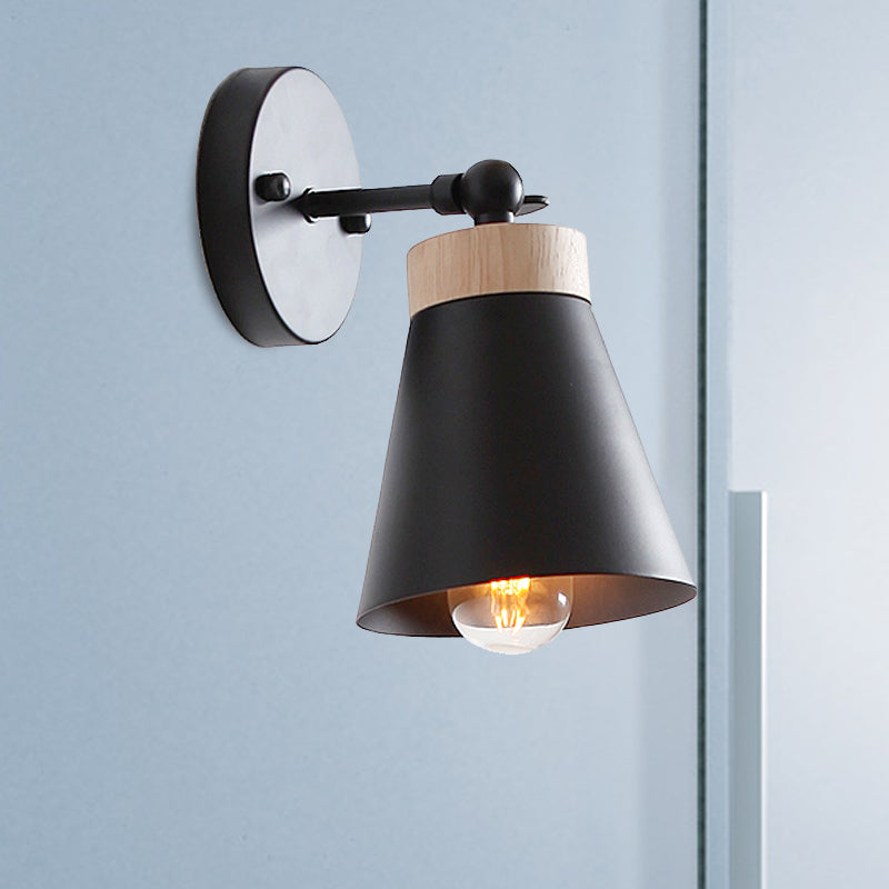 1 Head Bedside Sconce Lighting with Conic Metallic Shade Modernism Black/White Finish Adjustable Wall Lamp Clearhalo 'Cast Iron' 'Glass' 'Industrial' 'Modern wall lights' 'Modern' 'Tiffany' 'Traditional wall lights' 'Wall Lamps & Sconces' 'Wall Lights' Lighting' 246021