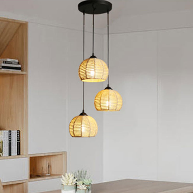 Farmhouse Hemispherical Hanging Lamp 1-Light Hemp Rope Ceiling Pendant Light for Dining Room 3 Black Clearhalo 'Ceiling Lights' 'Industrial Pendants' 'Industrial' 'Middle Century Pendants' 'Pendant Lights' 'Pendants' 'Tiffany' Lighting' 2460687