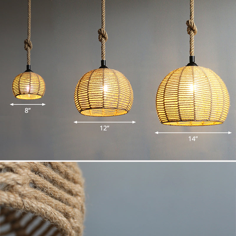 Farmhouse Hemispherical Hanging Lamp 1-Light Hemp Rope Ceiling Pendant Light for Dining Room Clearhalo 'Ceiling Lights' 'Industrial Pendants' 'Industrial' 'Middle Century Pendants' 'Pendant Lights' 'Pendants' 'Tiffany' Lighting' 2460688