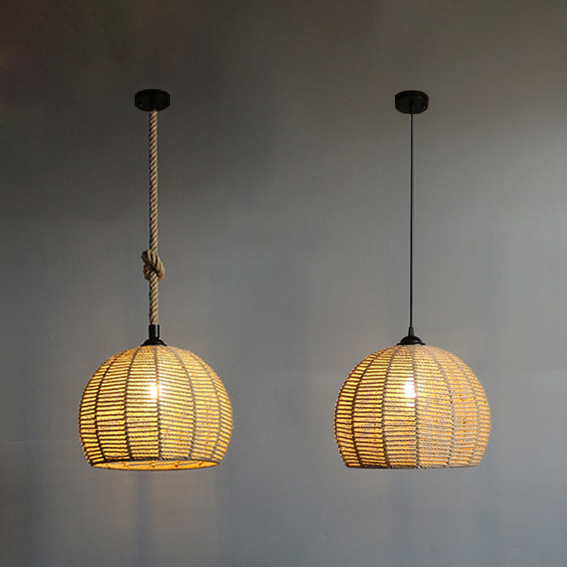 Farmhouse Hemispherical Hanging Lamp 1-Light Hemp Rope Ceiling Pendant Light for Dining Room 1 Black Clearhalo 'Ceiling Lights' 'Industrial Pendants' 'Industrial' 'Middle Century Pendants' 'Pendant Lights' 'Pendants' 'Tiffany' Lighting' 2460689