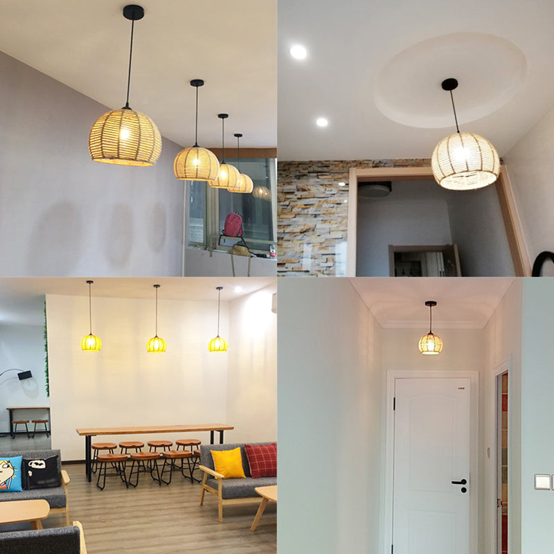 Farmhouse Hemispherical Hanging Lamp 1-Light Hemp Rope Ceiling Pendant Light for Dining Room Clearhalo 'Ceiling Lights' 'Industrial Pendants' 'Industrial' 'Middle Century Pendants' 'Pendant Lights' 'Pendants' 'Tiffany' Lighting' 2460690