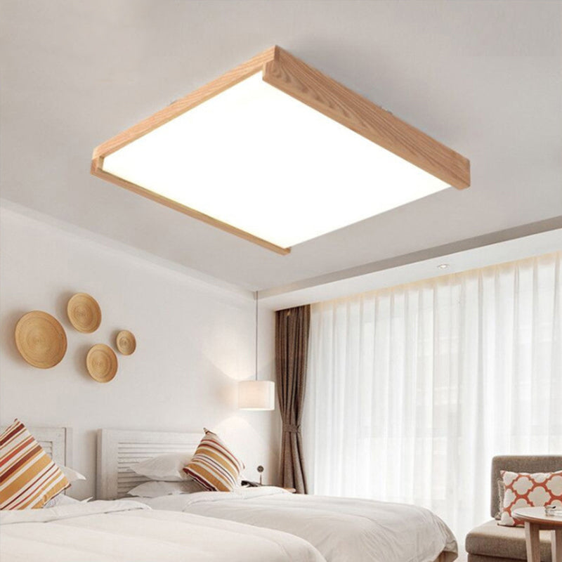 Simplicity Quad Shape Ceiling Fixture Acrylic Bedroom Flush Mounted Light in Wood Wood Clearhalo 'Ceiling Lights' 'Close To Ceiling Lights' 'Close to ceiling' 'Flush mount' Lighting' 2460800