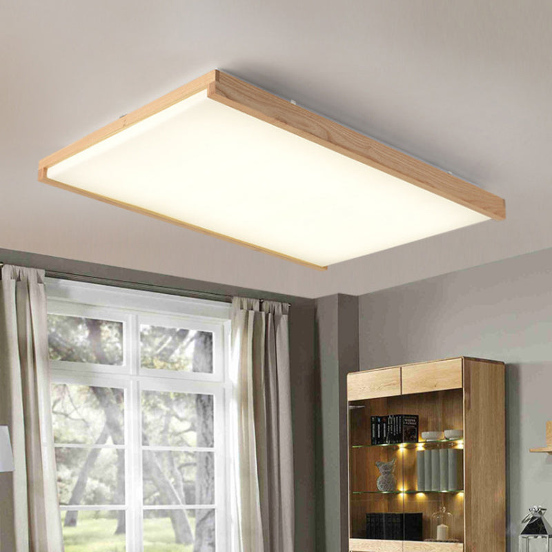 Simplicity Quad Shape Ceiling Fixture Acrylic Bedroom Flush Mounted Light in Wood Wood 37.5