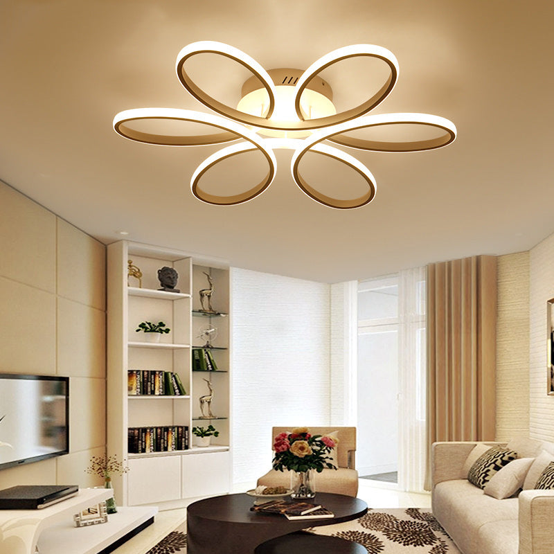 Metal Flower Shaped Semi Flush Ceiling Light Minimalistic LED Flush Mount Lamp for Living Room White Clearhalo 'Ceiling Lights' 'Close To Ceiling Lights' 'Close to ceiling' 'Semi-flushmount' Lighting' 2460805