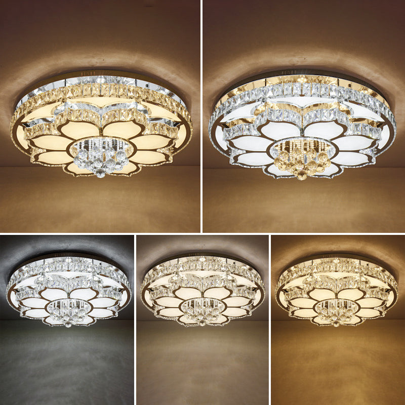 Crystal-Encrusted Flower Ceiling Flush Mount Light Modern White LED Flush Light for Living Room Clearhalo 'Ceiling Lights' 'Close To Ceiling Lights' 'Close to ceiling' 'Flush mount' Lighting' 2461218