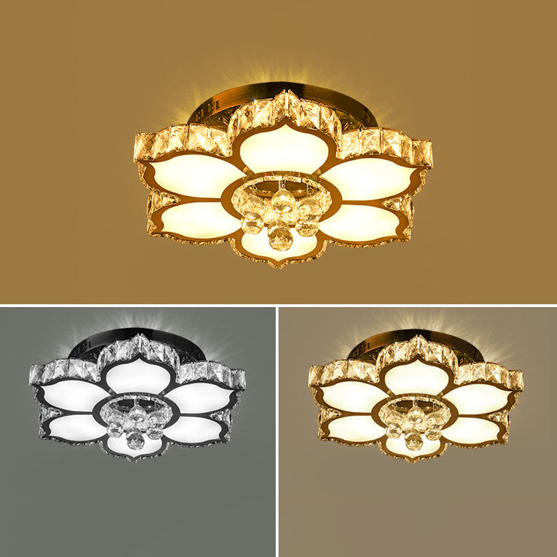 Crystal-Encrusted Flower Ceiling Flush Mount Light Modern White LED Flush Light for Living Room White 18