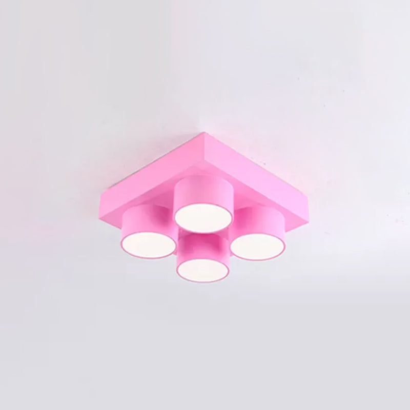 Toy Brick Kindergarten Flush Ceiling Light Metal Creative Kids LED Flush Mount Fixture Pink Clearhalo 'Ceiling Lights' 'Close To Ceiling Lights' 'Close to ceiling' 'Flush mount' Lighting' 2461267