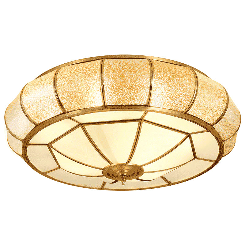 Round Textured Glass Flush Ceiling Light Traditional Bedroom Flushmount Lighting in Gold Clearhalo 'Ceiling Lights' 'Close To Ceiling Lights' 'Close to ceiling' 'Flush mount' Lighting' 2461270