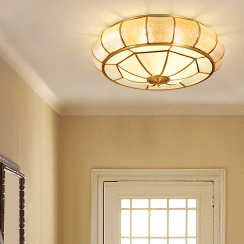 Round Textured Glass Flush Ceiling Light Traditional Bedroom Flushmount Lighting in Gold Clearhalo 'Ceiling Lights' 'Close To Ceiling Lights' 'Close to ceiling' 'Flush mount' Lighting' 2461272