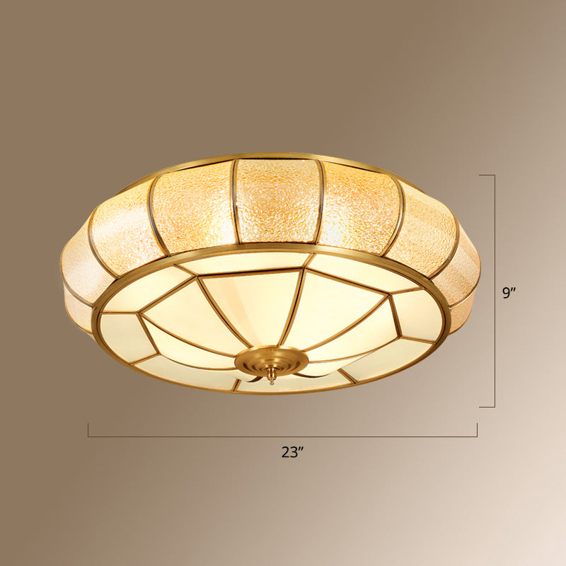 Round Textured Glass Flush Ceiling Light Traditional Bedroom Flushmount Lighting in Gold Clearhalo 'Ceiling Lights' 'Close To Ceiling Lights' 'Close to ceiling' 'Flush mount' Lighting' 2461274