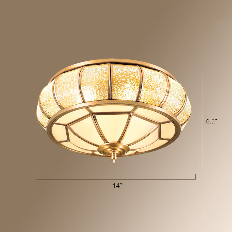 Round Textured Glass Flush Ceiling Light Traditional Bedroom Flushmount Lighting in Gold Clearhalo 'Ceiling Lights' 'Close To Ceiling Lights' 'Close to ceiling' 'Flush mount' Lighting' 2461276