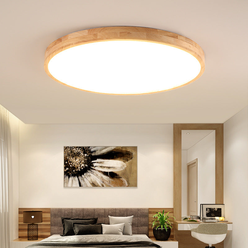 Wood Disc Shaped Flush Light Nordic LED Flush Mount Ceiling Lighting Fixture for Foyer Clearhalo 'Ceiling Lights' 'Close To Ceiling Lights' 'Close to ceiling' 'Flush mount' Lighting' 2461402