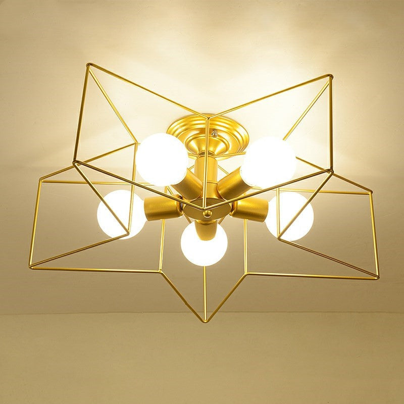 Nordic Star Shaped Cage Ceiling Fixture 5 Lights Metal Flush Mount Light for Living Room Clearhalo 'Ceiling Lights' 'Close To Ceiling Lights' 'Close to ceiling' 'Flush mount' 'Industrial Flush Mount' Lighting' 2461412