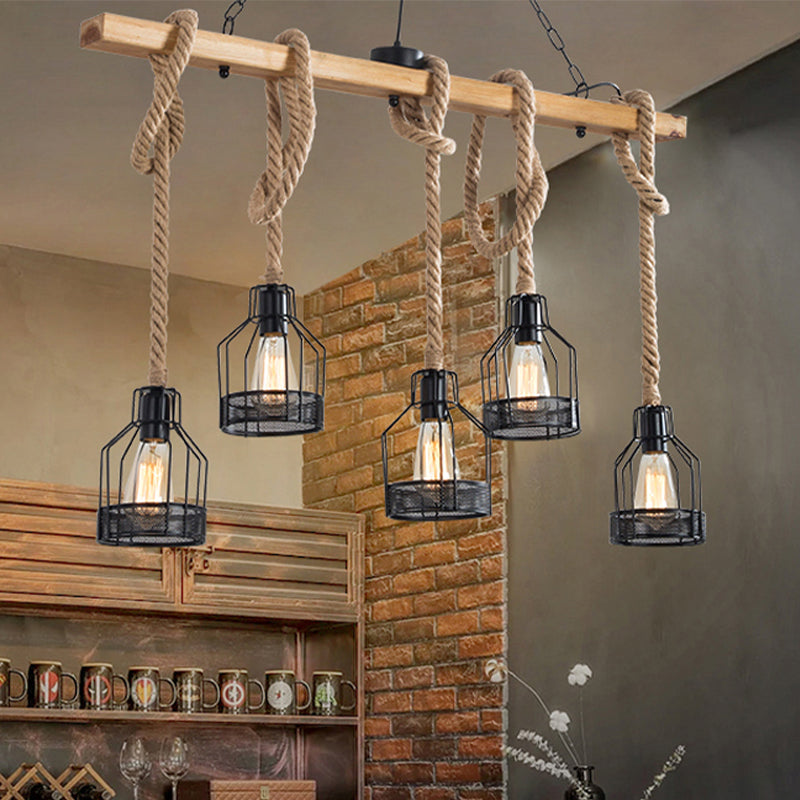 Wood Hanging Island Light Farmhouse Metal Bottle Shaped Cage Pendant Lamp for Restaurant Clearhalo 'Ceiling Lights' 'Island Lights' Lighting' 2461416