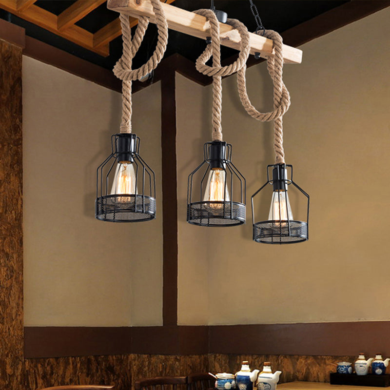 Wood Hanging Island Light Farmhouse Metal Bottle Shaped Cage Pendant Lamp for Restaurant Clearhalo 'Ceiling Lights' 'Island Lights' Lighting' 2461421