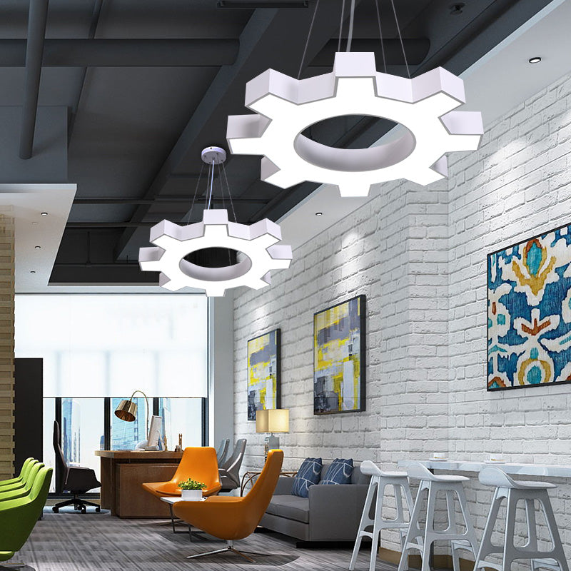 Gear Shaped Gym Pendant Lighting Metallic Modern Style LED Hanging Light Fixture White Clearhalo 'Ceiling Lights' 'Modern Pendants' 'Modern' 'Pendant Lights' 'Pendants' Lighting' 2461450