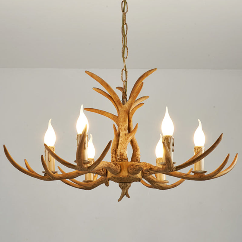 Bare Tree Branch Pendant Lamp Farmhouse Resin Chandelier Light Fixture for Restaurant 6 Brown Clearhalo 'Ceiling Lights' 'Chandeliers' Lighting' 2461565