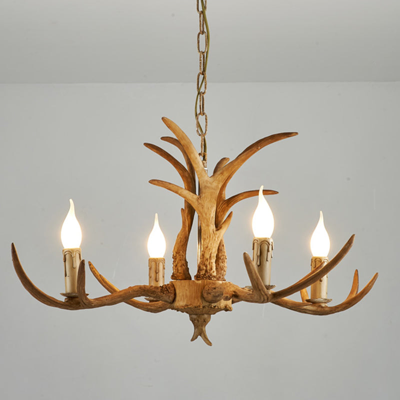 Bare Tree Branch Pendant Lamp Farmhouse Resin Chandelier Light Fixture for Restaurant 4 Brown Clearhalo 'Ceiling Lights' 'Chandeliers' Lighting' 2461569