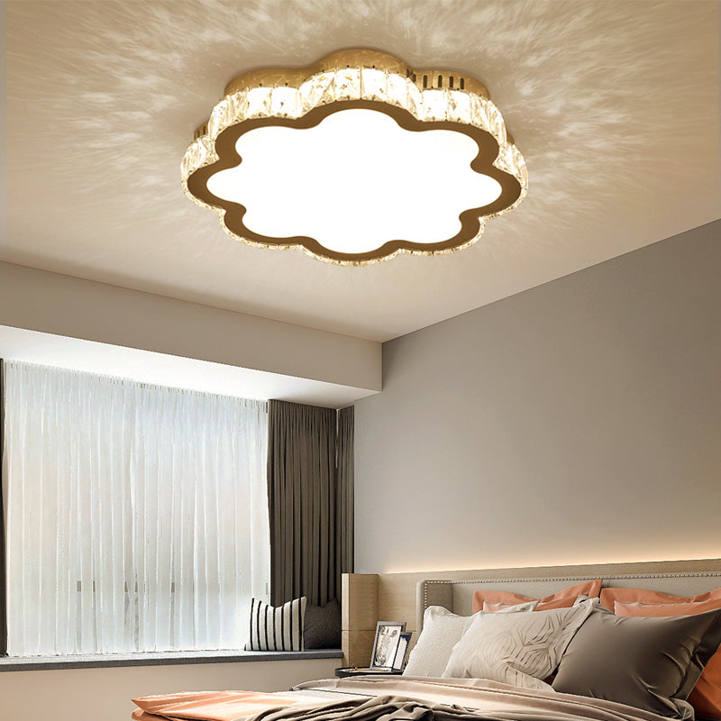 Prismatic K9 Crystal Geometric Ceiling Fixture Simple White LED Flush Mount Lighting for Bedroom White Flower Clearhalo 'Ceiling Lights' 'Close To Ceiling Lights' 'Close to ceiling' 'Flush mount' Lighting' 2461576