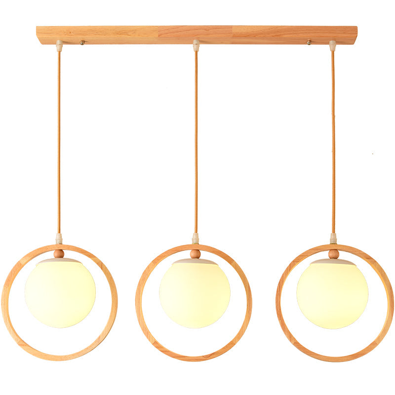 Opaline Glass Ball Cluster Pendant Nordic Style Beige Hanging Light Fixture with Wooden Ring Clearhalo 'Ceiling Lights' 'Modern Pendants' 'Modern' 'Pendant Lights' 'Pendants' Lighting' 2461636