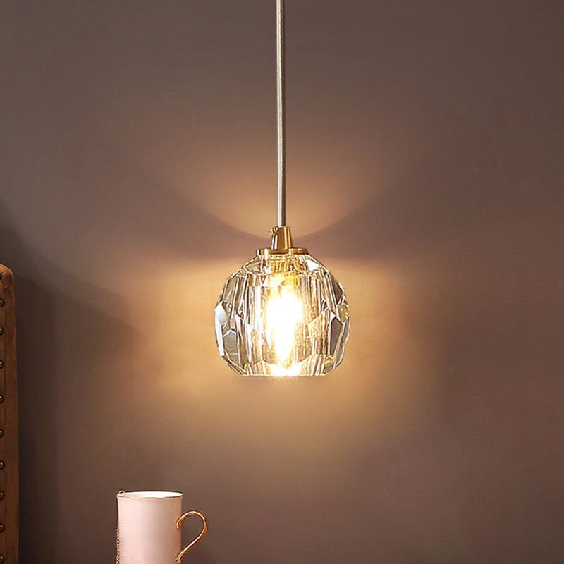 Simple Ball Ceiling Pendant Lamp Clear Cut Crystal 1 Bulb Bedside Pendulum Light in Gold Clearhalo 'Ceiling Lights' 'Modern Pendants' 'Modern' 'Pendant Lights' 'Pendants' Lighting' 2461637