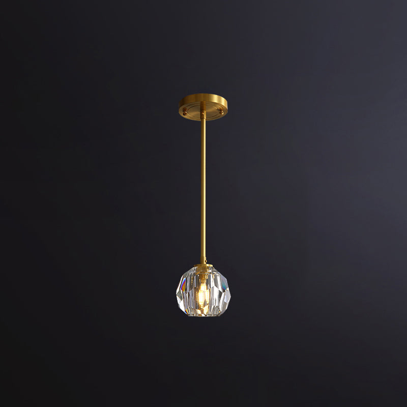 Simple Ball Ceiling Pendant Lamp Clear Cut Crystal 1 Bulb Bedside Pendulum Light in Gold Clear 4.5