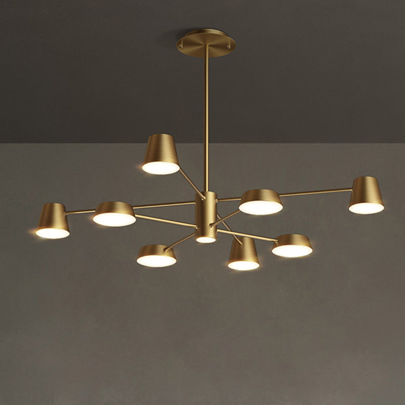 Conical Living Room Chandelier Metal Postmodern LED Suspension Pendant Light in Brass 8 Brass Clearhalo 'Ceiling Lights' 'Chandeliers' 'Modern Chandeliers' 'Modern' Lighting' 2461766