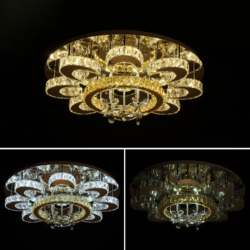 Clear Crystal Flower Ceiling Light Contemporary Chrome LED Flush Light Fixture for Living Room Clear 39.5