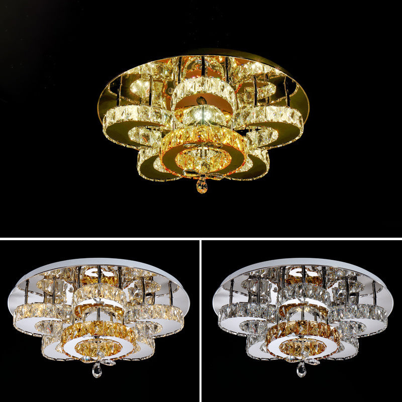 Clear Crystal Flower Ceiling Light Contemporary Chrome LED Flush Light Fixture for Living Room Clear 23.5