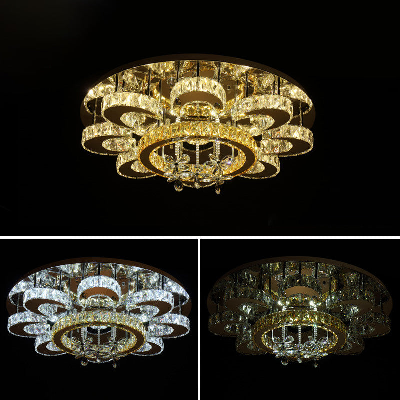 Clear Crystal Flower Ceiling Light Contemporary Chrome LED Flush Light Fixture for Living Room Clear 31.5