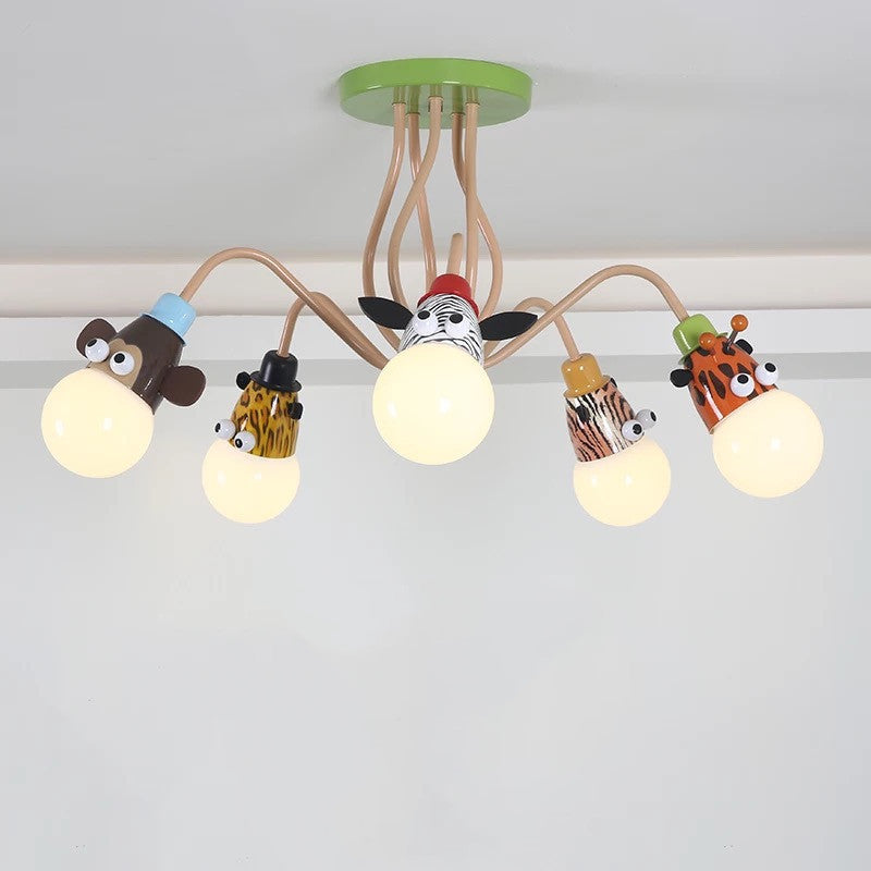 Exposed Bulb Flush Mount Fixture Cartoon Metal Orange Semi Flush Ceiling Light with Animal Decoration 5 Orange Clearhalo 'Ceiling Lights' 'Close To Ceiling Lights' 'Close to ceiling' 'Semi-flushmount' Lighting' 2461912