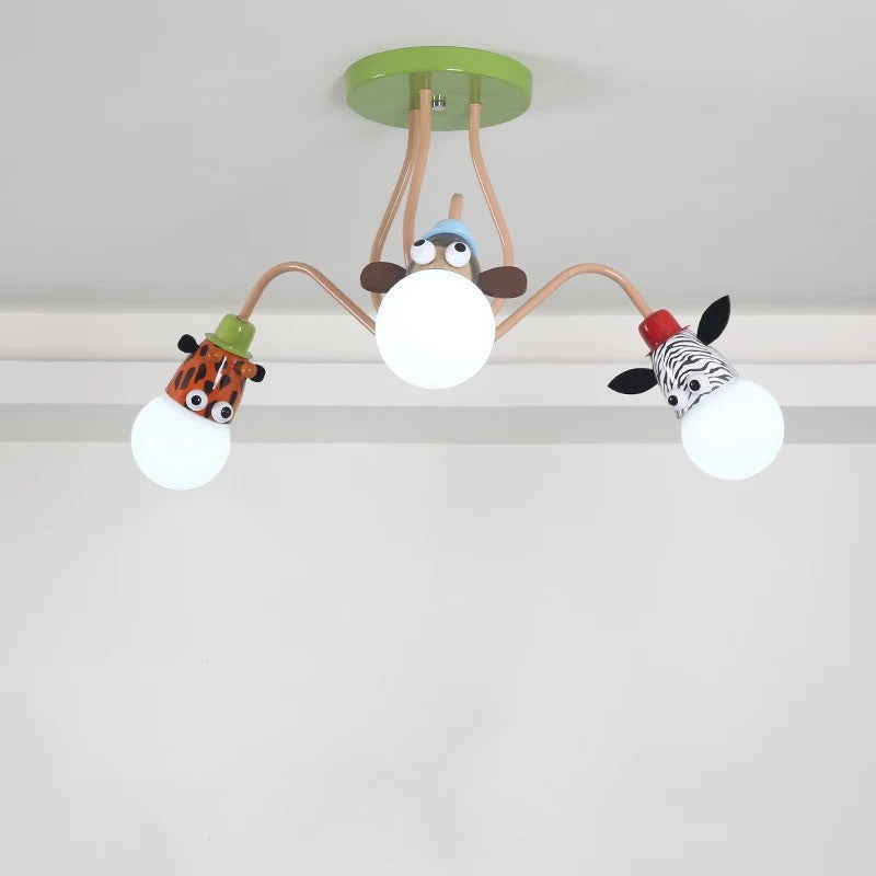 Exposed Bulb Flush Mount Fixture Cartoon Metal Orange Semi Flush Ceiling Light with Animal Decoration 3 Orange Clearhalo 'Ceiling Lights' 'Close To Ceiling Lights' 'Close to ceiling' 'Semi-flushmount' Lighting' 2461913