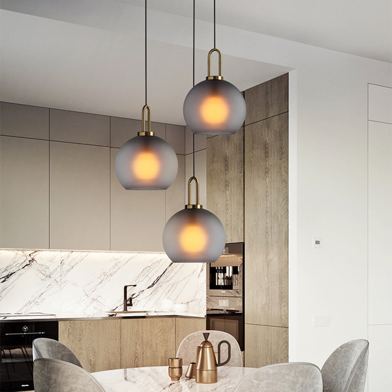 1 Head Dining Room Ceiling Light Fixture Minimalist Pendant Light with Globe Glass Shade Smoke Gray Clearhalo 'Ceiling Lights' 'Close To Ceiling Lights' 'Glass shade' 'Glass' 'Modern Pendants' 'Modern' 'Pendant Lights' 'Pendants' Lighting' 2461934