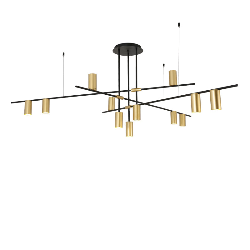 Postmodern Cross Arm Chandelier Metal Living Room Spotlight Hanging Light in Black and Gold Clearhalo 'Ceiling Lights' 'Chandeliers' 'Modern Chandeliers' 'Modern' Lighting' 2461965