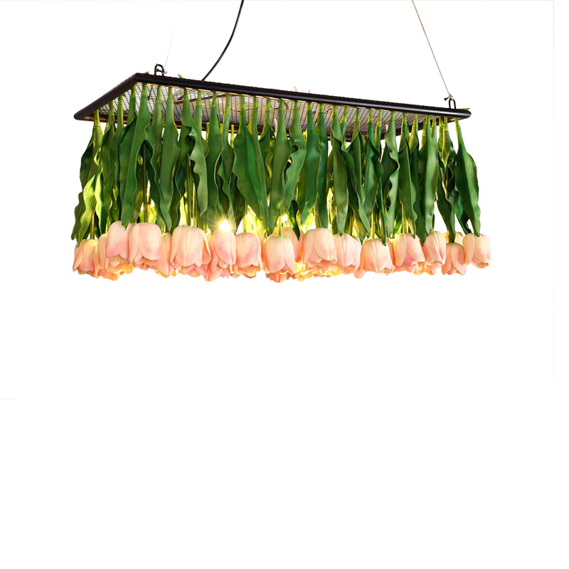 Tulip Bouquet Restaurant Suspension Lamp Rustic Metal 4-Light Green Island Light Fixture Clearhalo 'Ceiling Lights' 'Island Lights' Lighting' 2462012