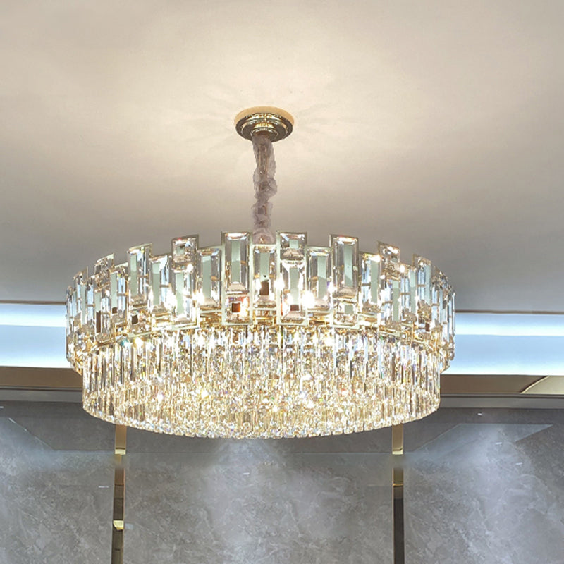 Multi-Layer Round Pendant Chandelier Modern K9 Crystal Hanging Light for Living Room Gold 23.5