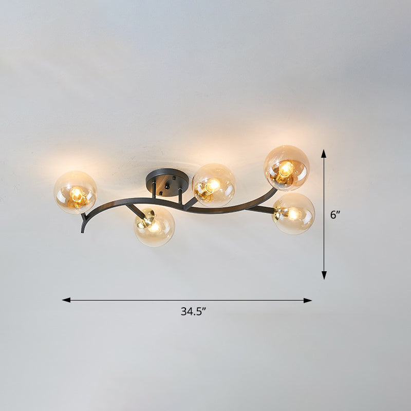 Branch Semi Flush Mount Lighting Postmodern Ball Glass Ceiling Light for Living Room Clearhalo 'Ceiling Lights' 'Close To Ceiling Lights' 'Close to ceiling' 'Glass shade' 'Glass' 'Semi-flushmount' Lighting' 2462102