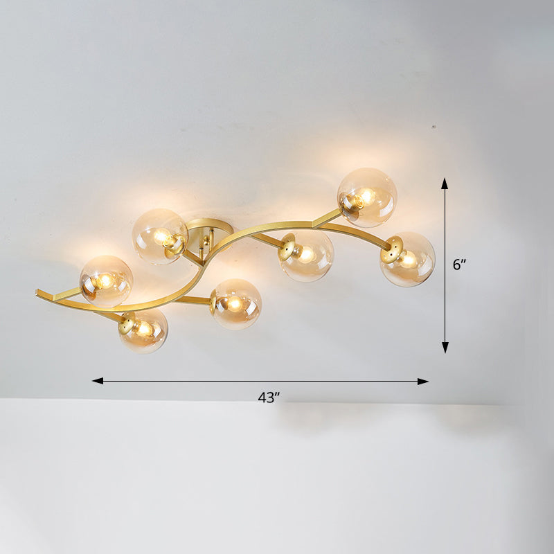 Branch Semi Flush Mount Lighting Postmodern Ball Glass Ceiling Light for Living Room Clearhalo 'Ceiling Lights' 'Close To Ceiling Lights' 'Close to ceiling' 'Glass shade' 'Glass' 'Semi-flushmount' Lighting' 2462122