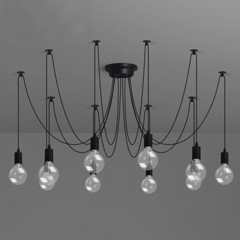 Industrial Exposed Bulb Swag Pendant Metallic Multi Light Chandelier in Black for Living Room Clearhalo 'Ceiling Lights' 'Industrial Pendants' 'Industrial' 'Middle Century Pendants' 'Pendant Lights' 'Pendants' 'Tiffany' Lighting' 2462188