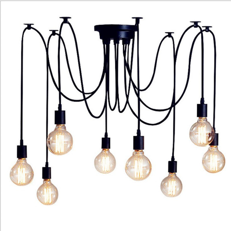 Industrial Exposed Bulb Swag Pendant Metallic Multi Light Chandelier in Black for Living Room 8 Black Clearhalo 'Ceiling Lights' 'Industrial Pendants' 'Industrial' 'Middle Century Pendants' 'Pendant Lights' 'Pendants' 'Tiffany' Lighting' 2462189