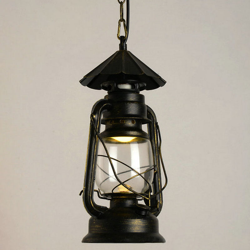 Nautical Kerosene Lantern Pendant Light Single-Bulb Clear Glass Hanging Lamp for Corridor Bronze Umbrella Clearhalo 'Art Deco Pendants' 'Black' 'Cast Iron' 'Ceiling Lights' 'Ceramic' 'Crystal' 'Industrial Pendants' 'Industrial' 'Metal' 'Middle Century Pendants' 'Pendant Lights' 'Pendants' 'Rustic Pendants' 'Tiffany' Lighting' 2462243