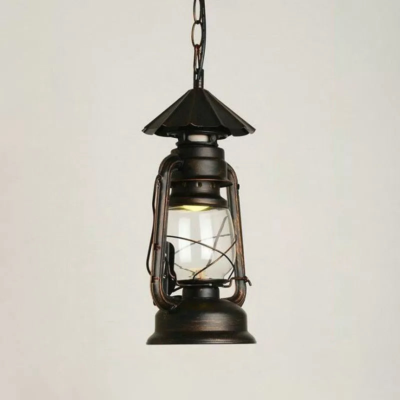 Nautical Kerosene Lantern Pendant Light Single-Bulb Clear Glass Hanging Lamp for Corridor Copper Umbrella Clearhalo 'Art Deco Pendants' 'Black' 'Cast Iron' 'Ceiling Lights' 'Ceramic' 'Crystal' 'Industrial Pendants' 'Industrial' 'Metal' 'Middle Century Pendants' 'Pendant Lights' 'Pendants' 'Rustic Pendants' 'Tiffany' Lighting' 2462251