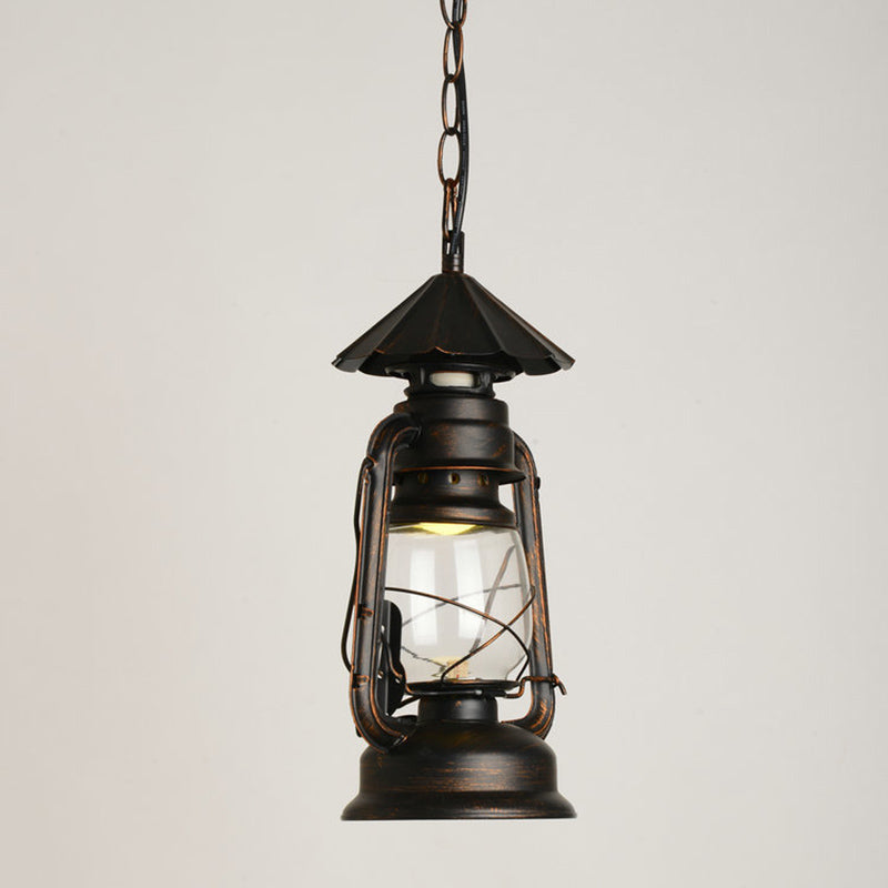 Nautical Kerosene Lantern Pendant Light Single-Bulb Clear Glass Hanging Lamp for Corridor Clearhalo 'Art Deco Pendants' 'Black' 'Cast Iron' 'Ceiling Lights' 'Ceramic' 'Crystal' 'Industrial Pendants' 'Industrial' 'Metal' 'Middle Century Pendants' 'Pendant Lights' 'Pendants' 'Rustic Pendants' 'Tiffany' Lighting' 2462252