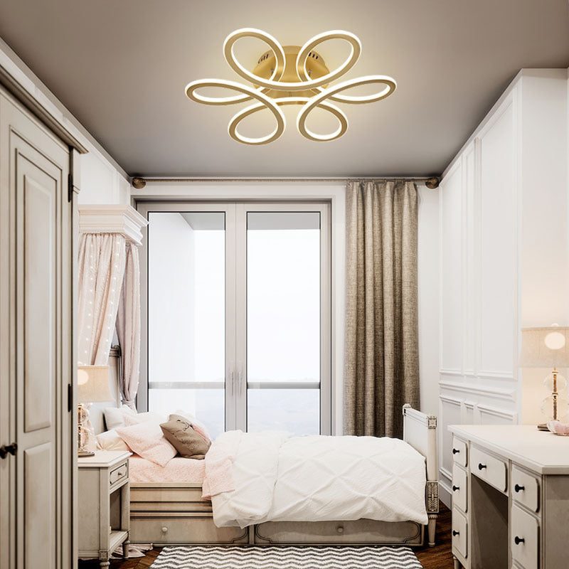 Simplicity Floral Semi Mount Lighting Metal Bedroom LED Ceiling Flush Light Fixture Gold Clearhalo 'Ceiling Lights' 'Close To Ceiling Lights' 'Close to ceiling' 'Semi-flushmount' Lighting' 2462295